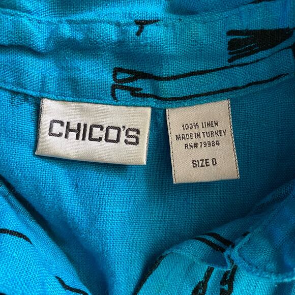 Chicos Size 0 Small 100% Linen Giraffe Novelty Print Boxy Fit Button Front Shirt - Picture 4 of 5
